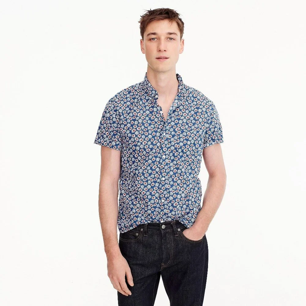 J.Crew shirt Large Short-sleeve Stretch Slub Cotton Shirt Daisy Print floral